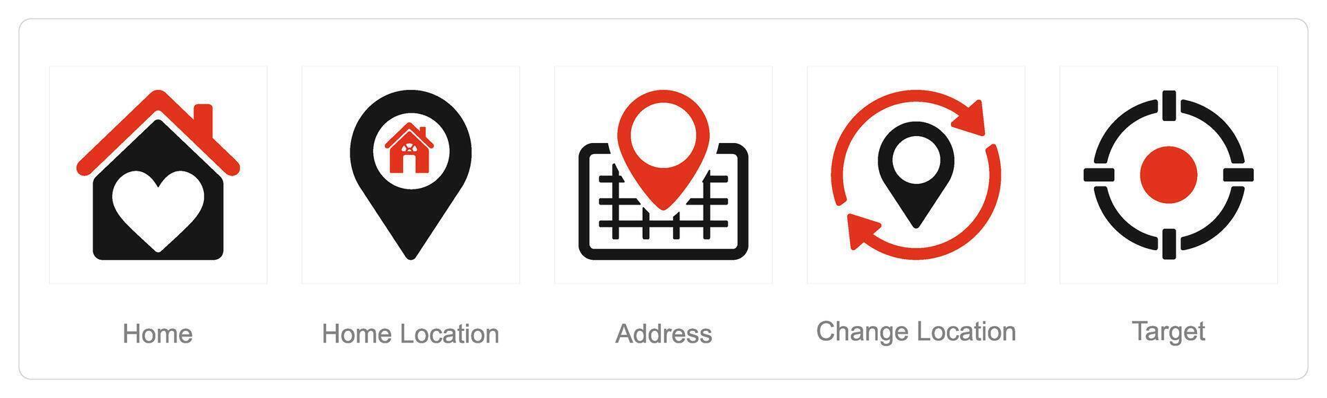 A set of 5 Location icons as home, home location, address vector