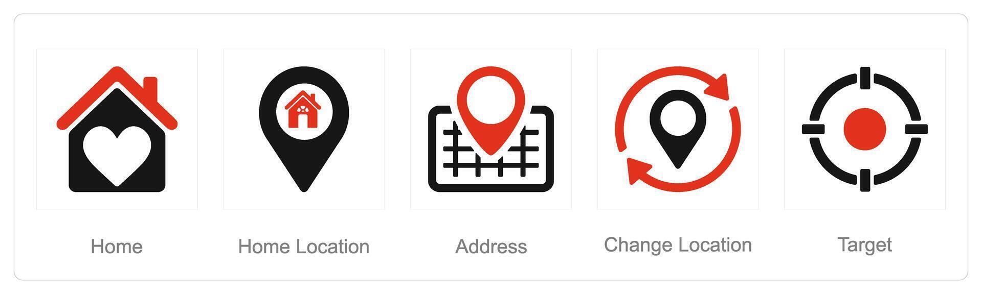 un conjunto de 5 5 ubicación íconos como hogar, hogar ubicación, habla a vector
