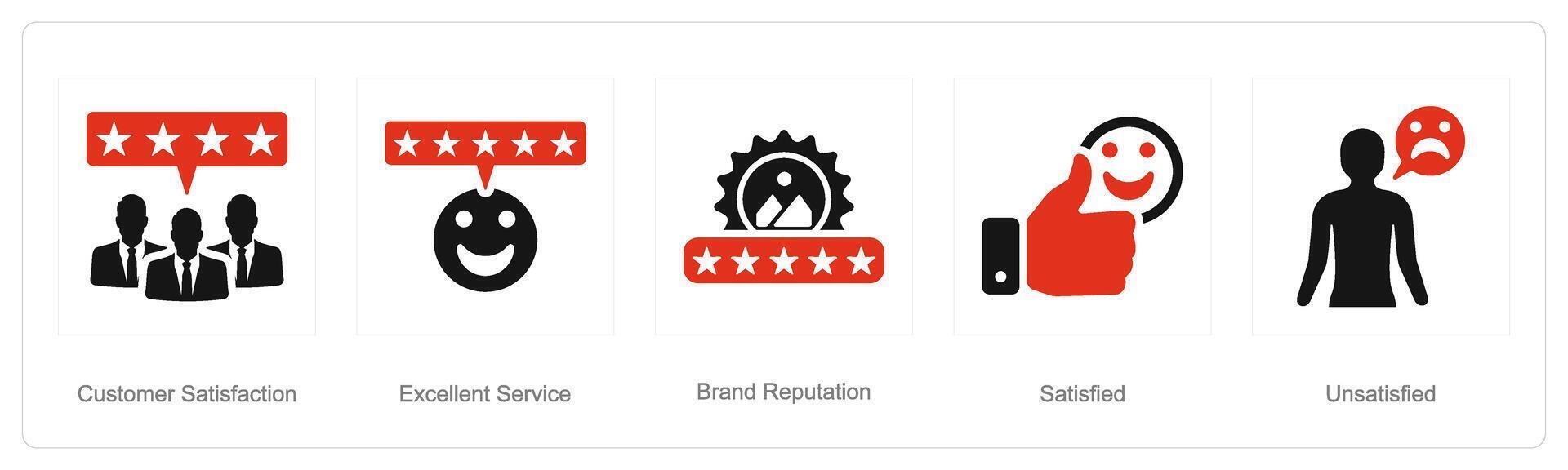 A set of 5 Customer service icons as customer satisfaction, excellent service, brand reputation vector