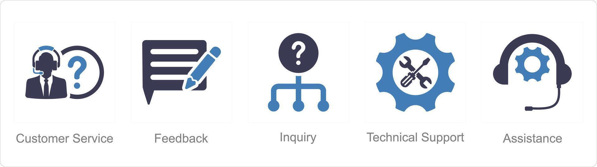 A set of 5 Customer service icons as customer service, feedback, inquiry vector