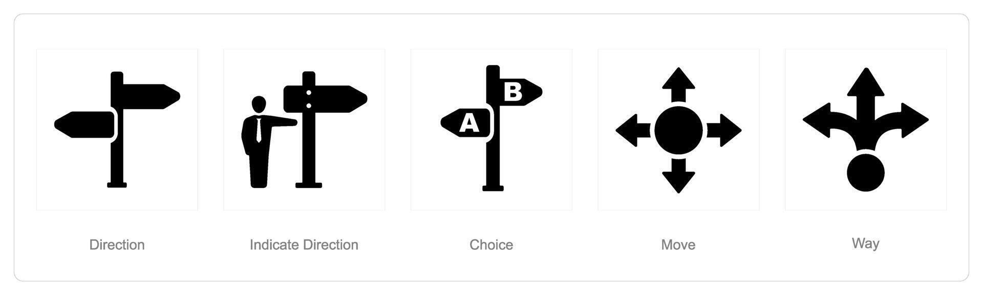 A set of 5 Direction icons as direction, indicate direction, choice vector