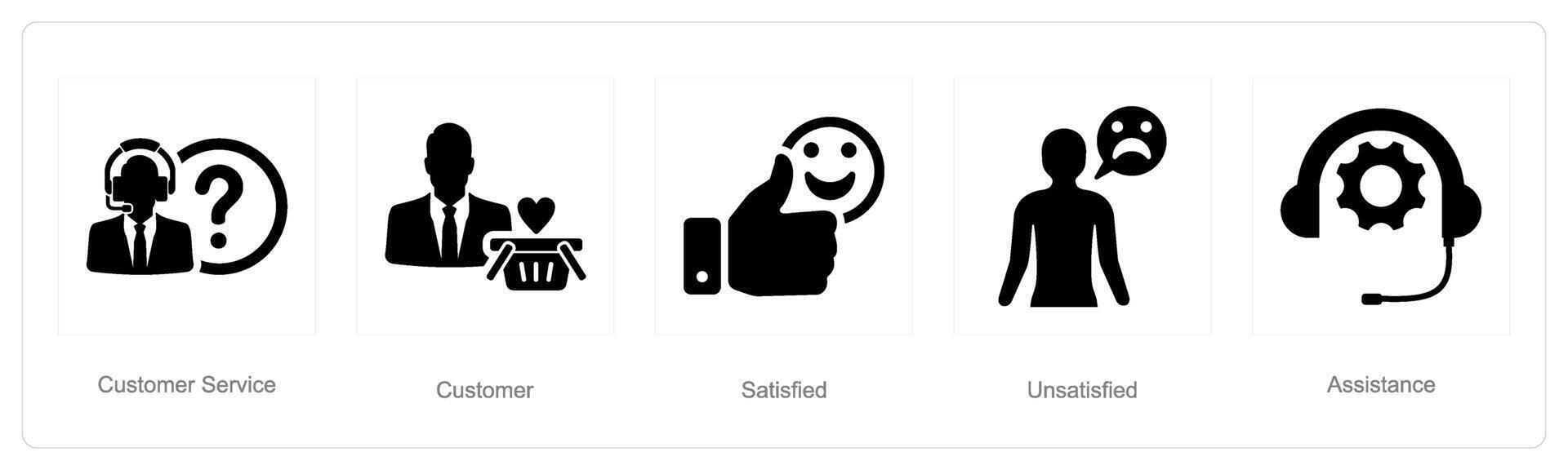 A set of 5 Customer service icons as customer service, customer, satisfied vector
