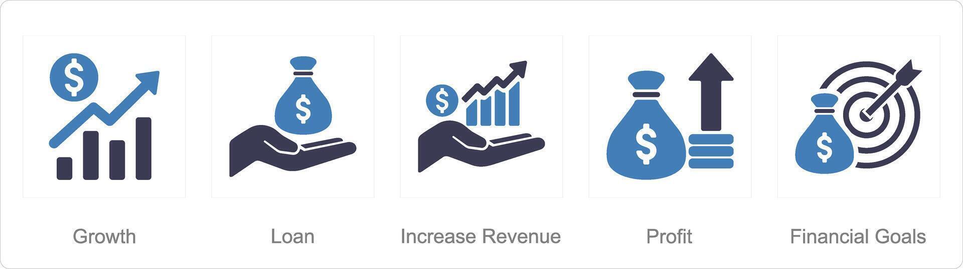 A set of 5 Finance icons as growth, loan, increase revenue vector