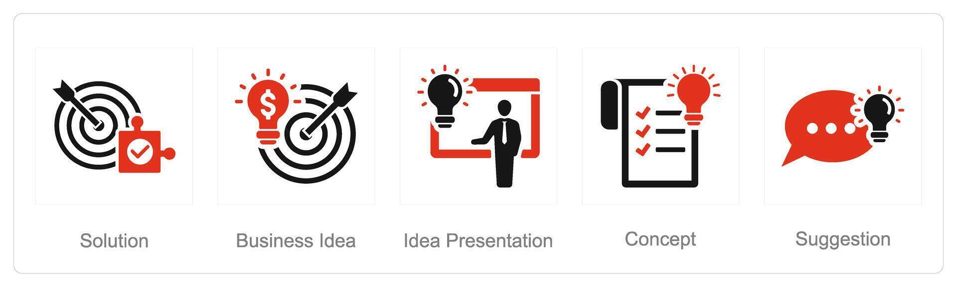 A set of 5 Idea icons as solution, business idea, idea presentation vector