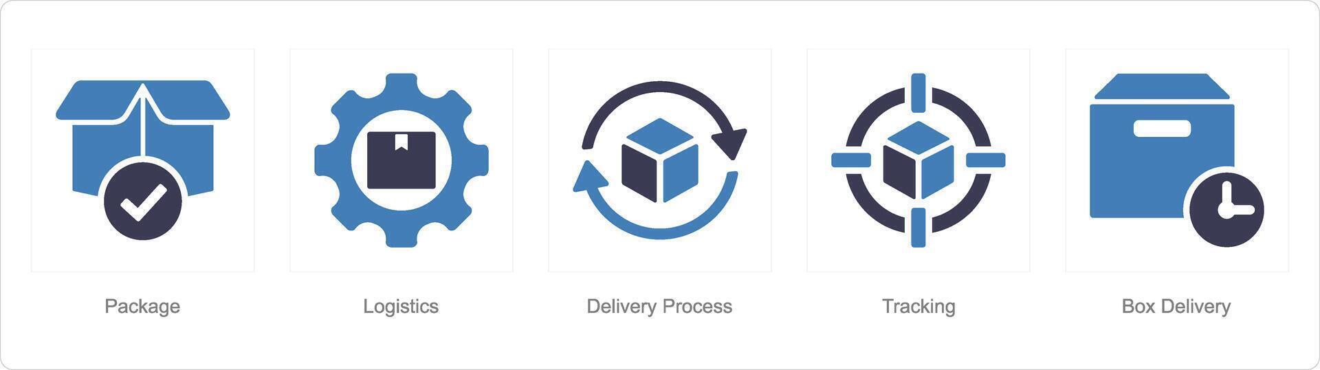 A set of 5 delivery icons as package, product, parcel vector