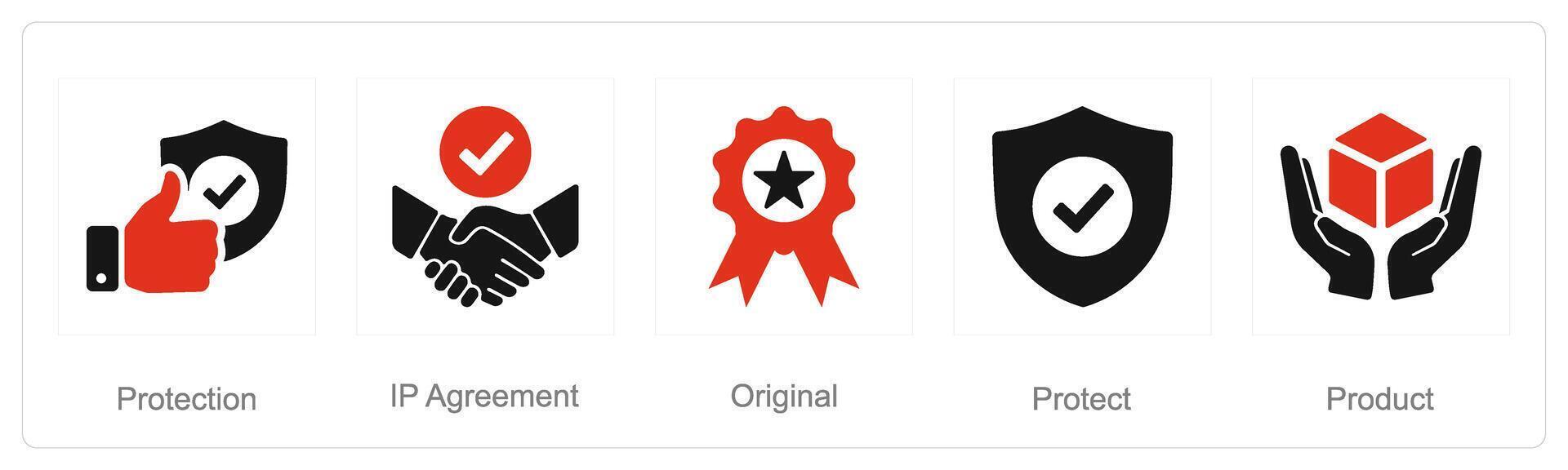 A set of 5 Intellectual Property icons as protection, ip agreement, original vector