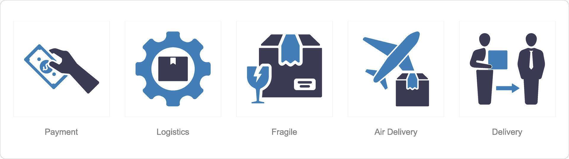 A set of 5 delivery icons as logistics, search, box delivery vector