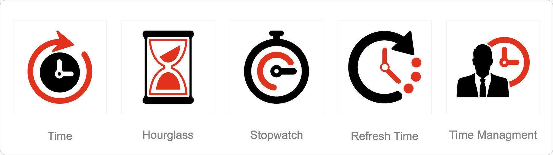 A set of 5 Mix icons as time, hourglass, stopwatch vector