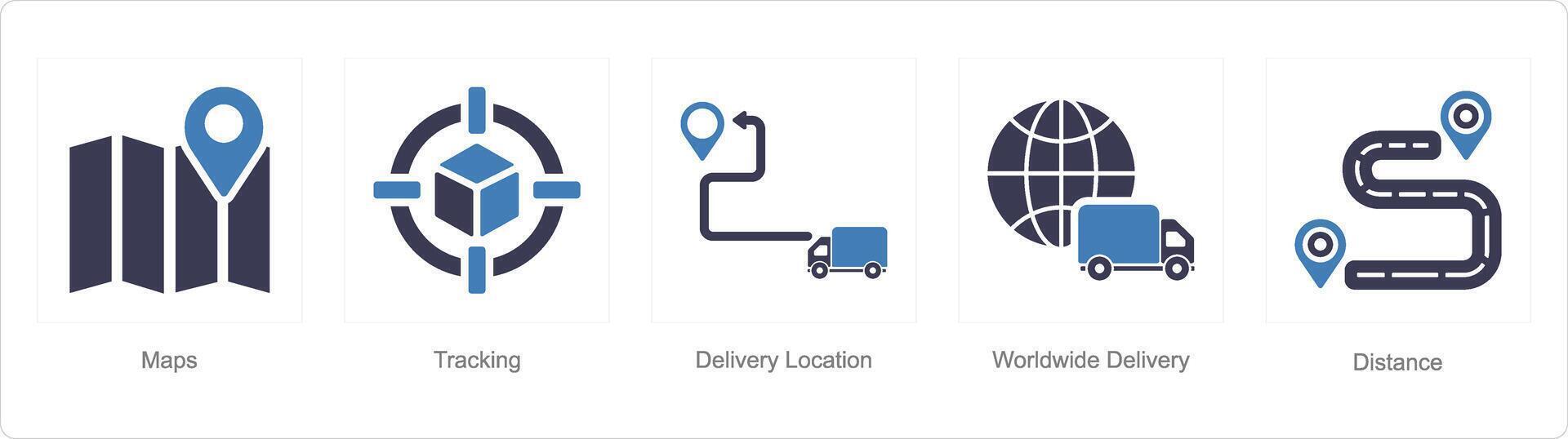 A set of 5 delivery icons as maps, tracking, delivery location vector