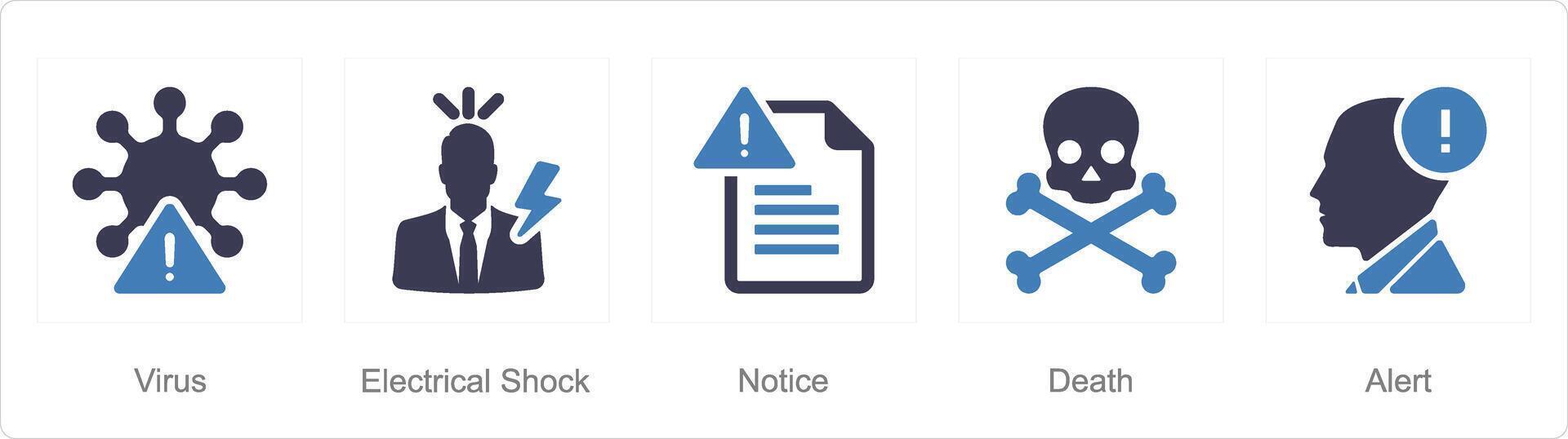 un conjunto de 5 5 peligro peligro íconos como virus, eléctrico choque, darse cuenta vector