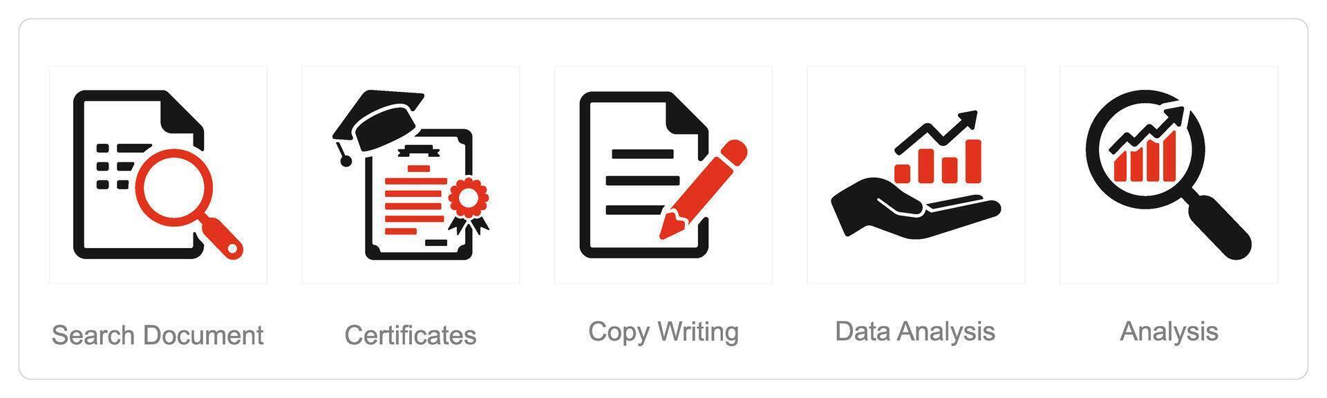 A set of 5 Hard Skills icons as search document, certificates, copy writing vector