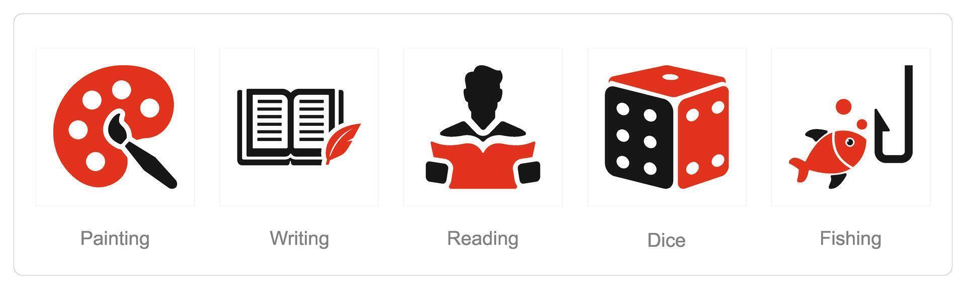 A set of 5 Hobby icons as painting, writing, reading vector
