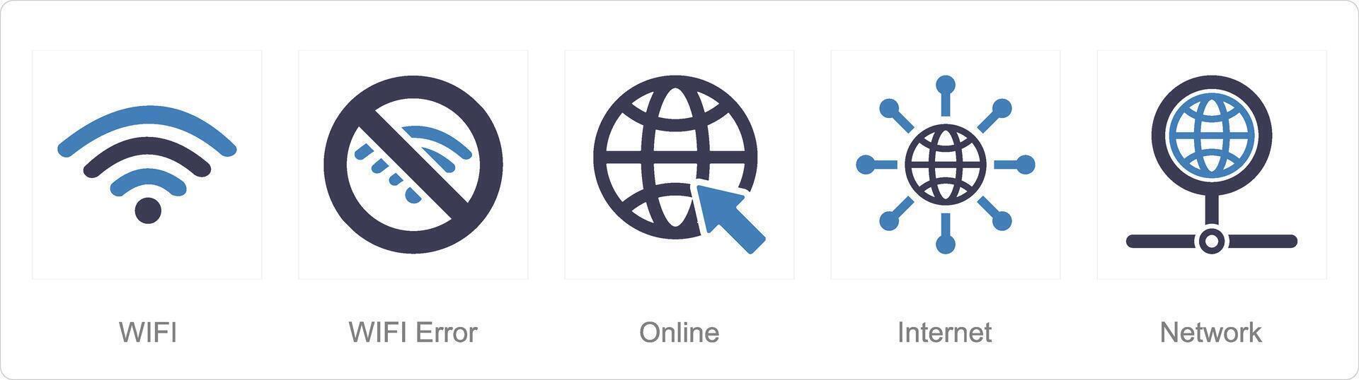 un conjunto de 5 5 Internet computadora íconos como Wifi, Wifi error, en línea vector