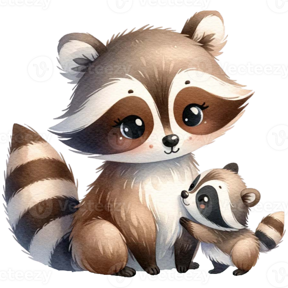 AI generated Mother and baby Raccoon watercolor clipart. Ai Generate png