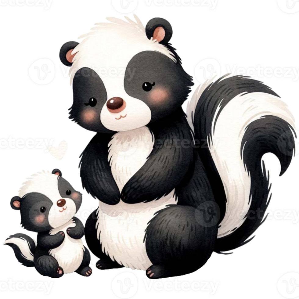 AI generated Mother and baby Skunk animal watercolor clipart. Ai Generate png