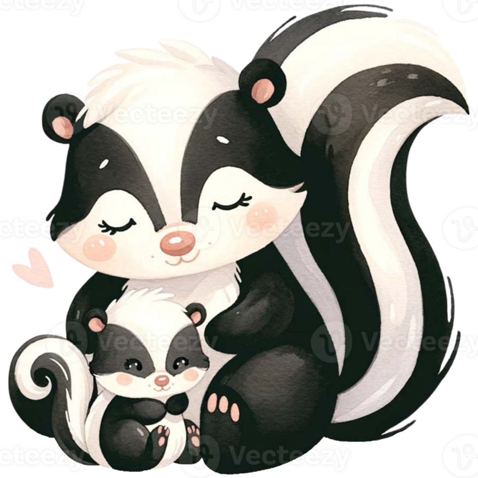 AI generated Mother and baby Skunk animal watercolor clipart. Ai Generate png