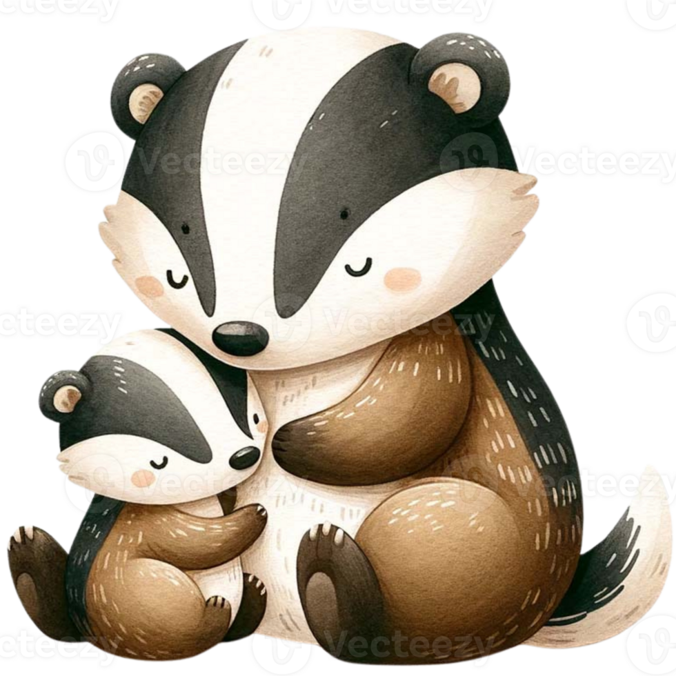 AI generated Mother and baby Badger watercolor clipart. Mother s day concept Ai Generate png