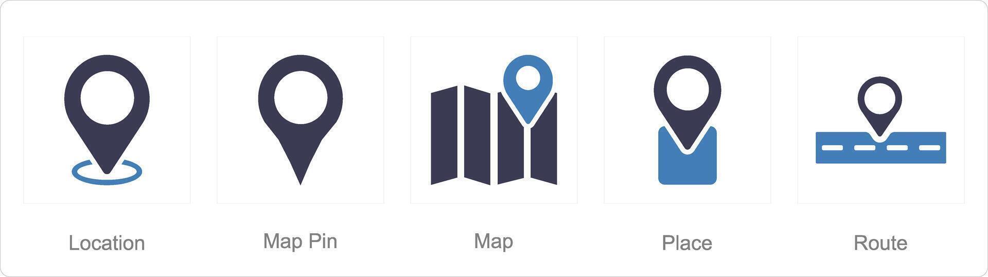 A set of 5 Location icons as location, map pin, map vector