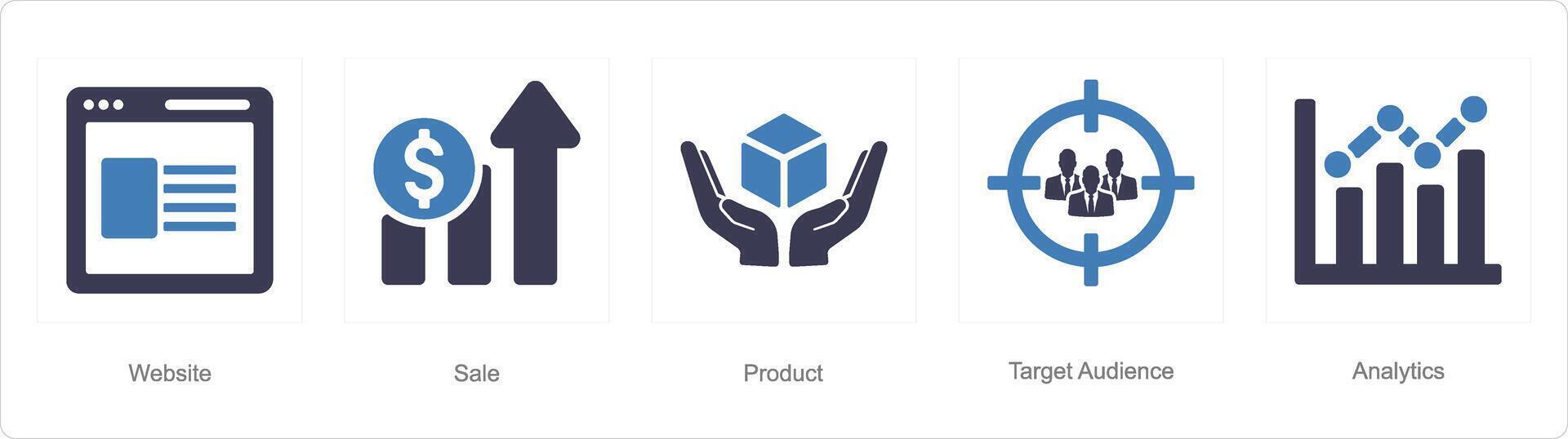 A set of 5 Digital Marketing icons as website, sale, product vector
