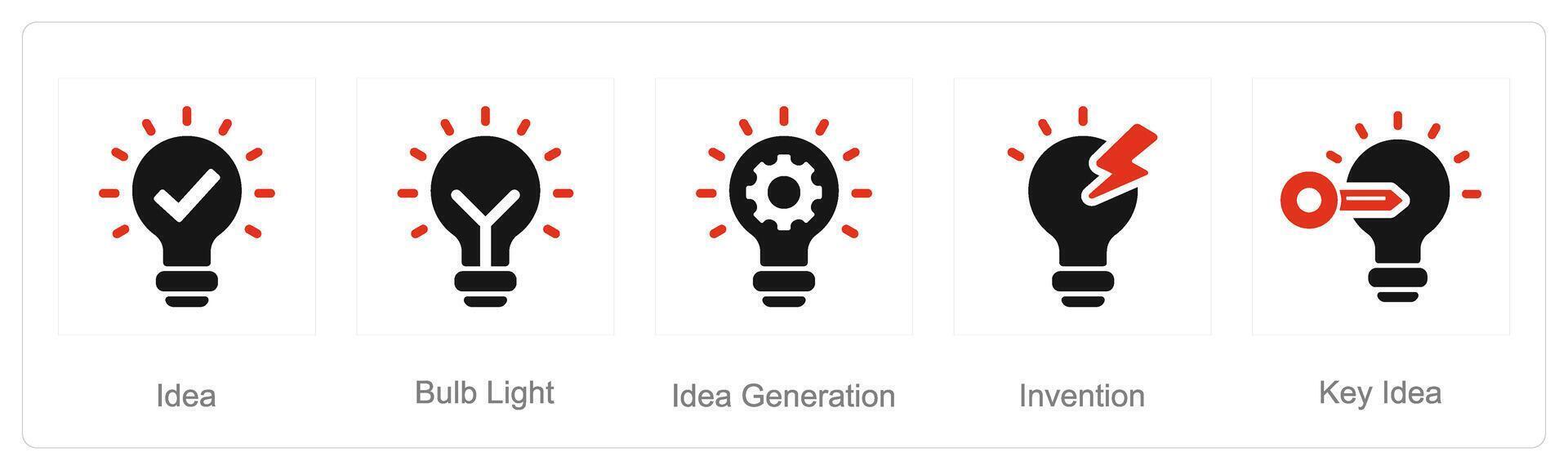 A set of 5 Idea icons as idea, bulb light, idea generation vector