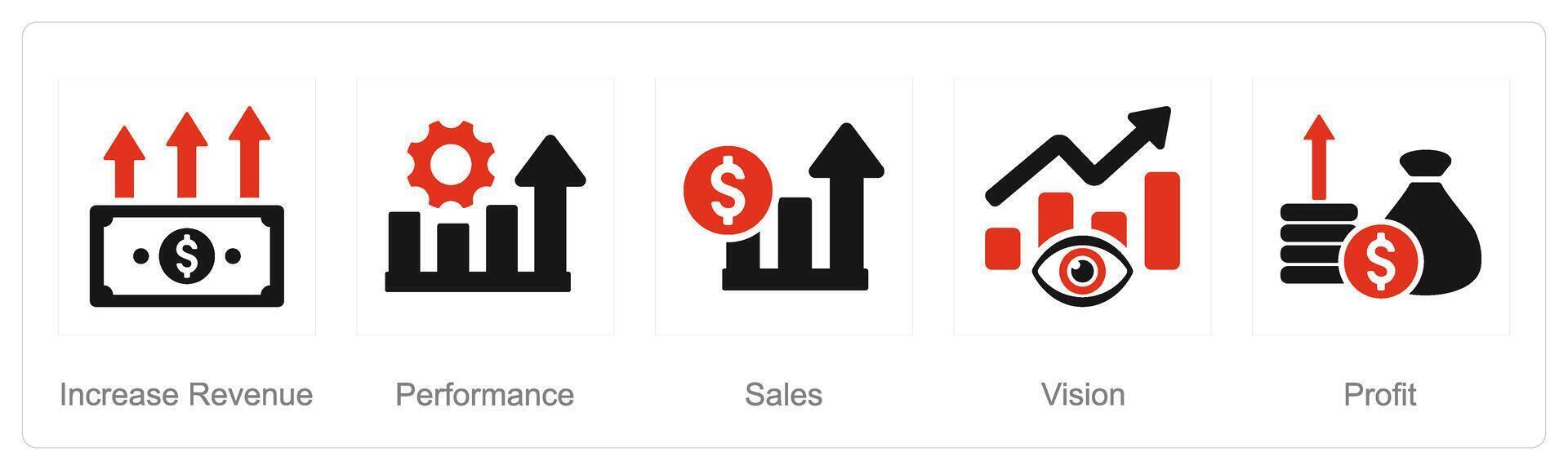 un conjunto de 5 5 incrementar rebaja íconos como incrementar venta, actuación, ventas vector