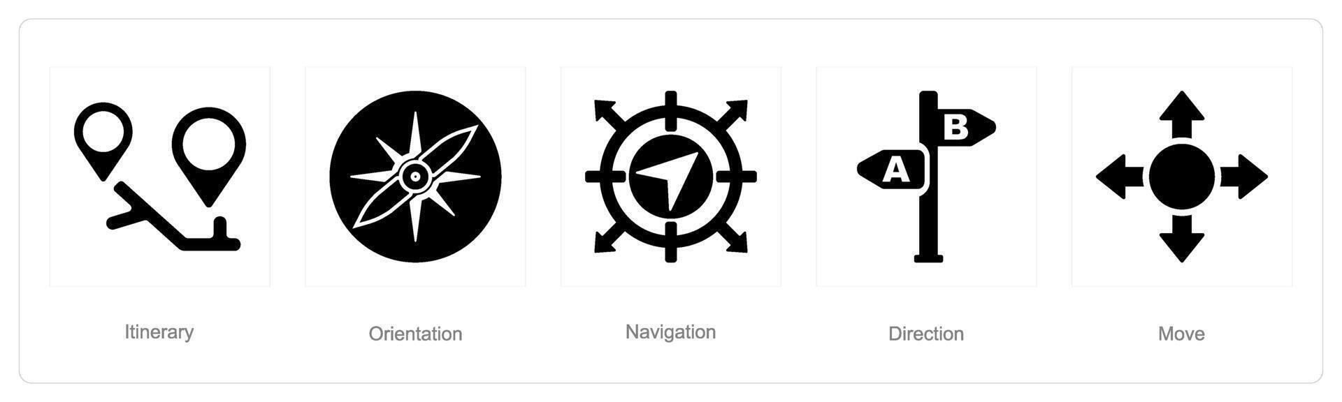 A set of 5 Direction icons as itinerary, orientation, navigation vector