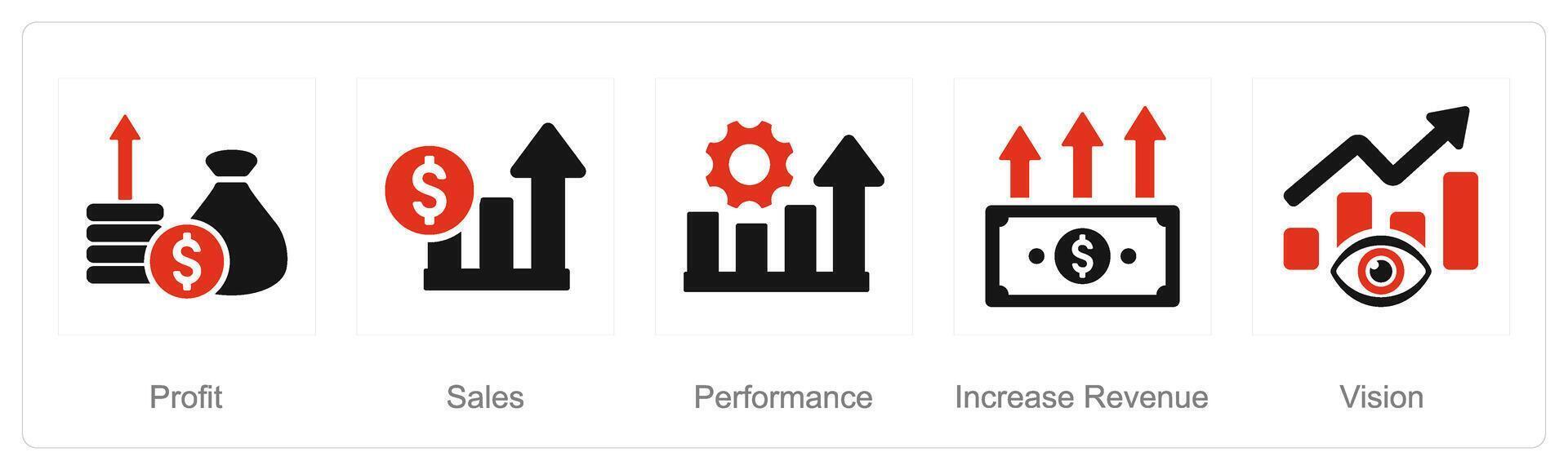 A set of 5 Increase Sale icons as profit, sales, performance vector
