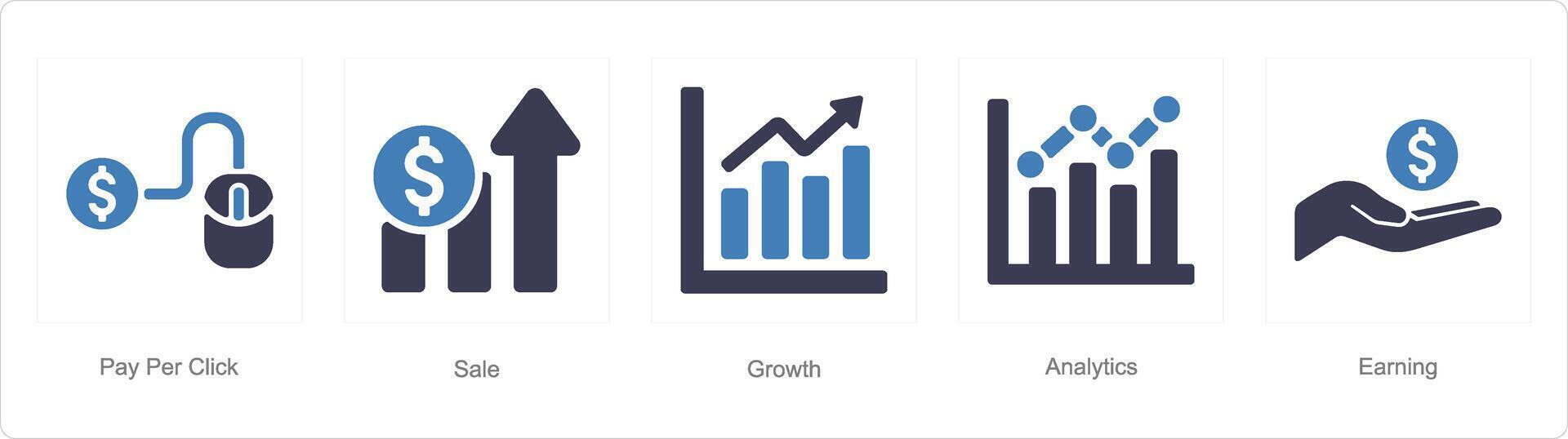 A set of 5 Digital Marketing icons as pay per click, sale, growth vector