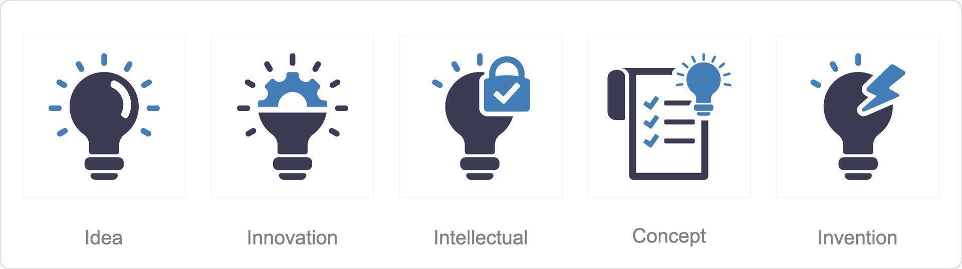 A set of 5 Intellectual Property icons as idea, innovation, intellectual vector