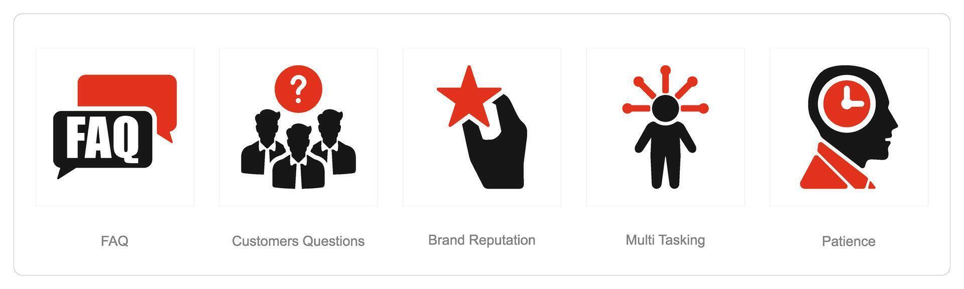 A set of 5 Customer service icons as faq, customer questions, brand reputation vector