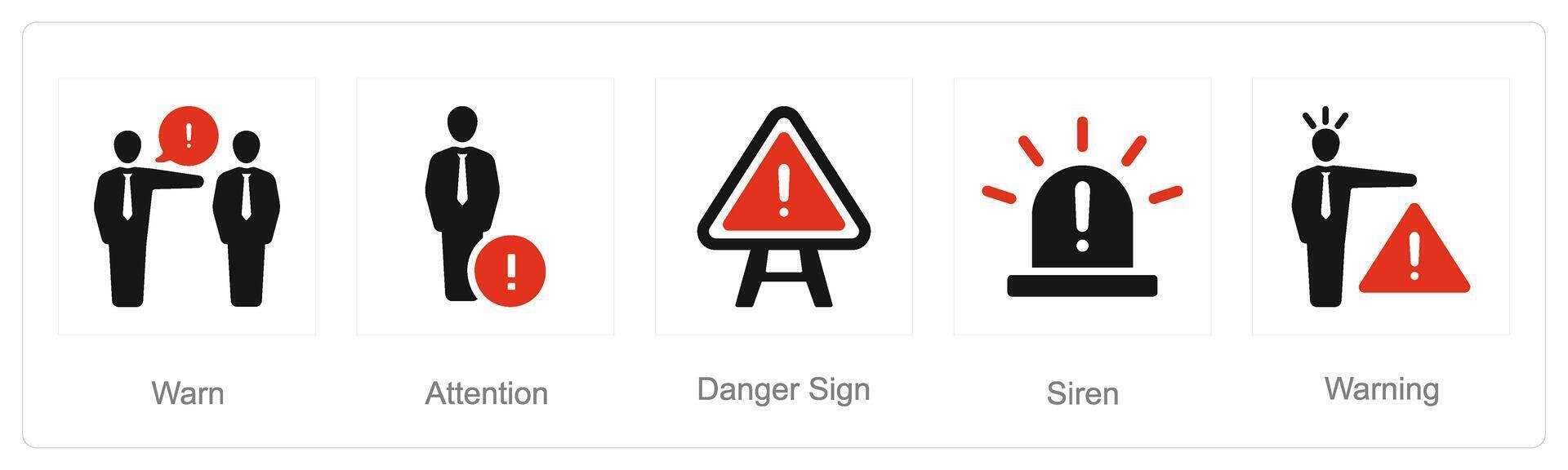 A set of 5 Hazard Danger icons as warn, attention, danger sign vector