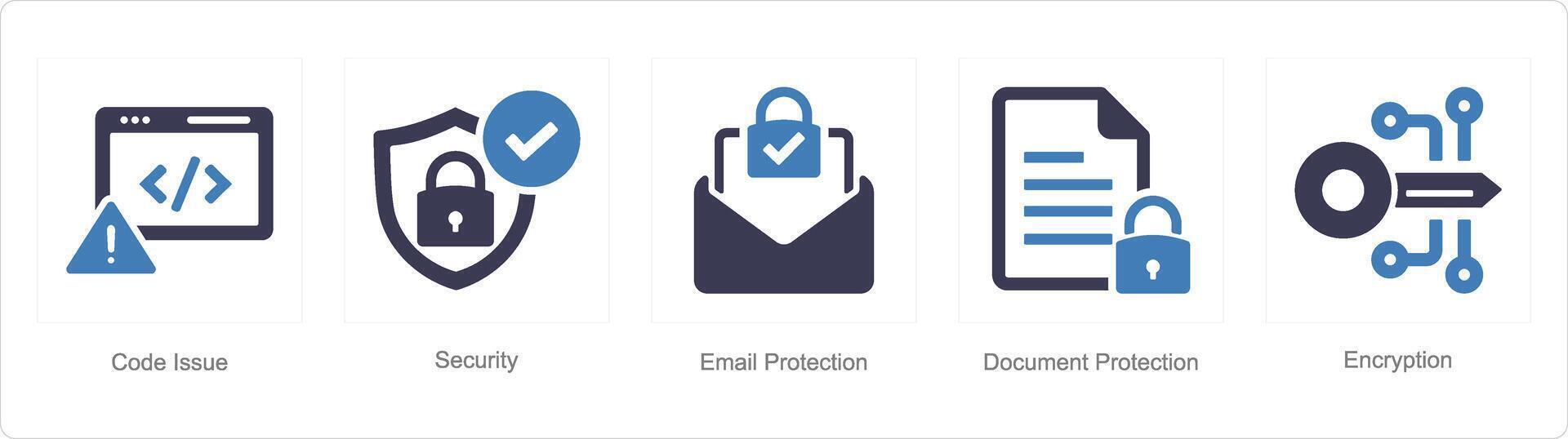 A set of 5 Cyber Security icons as code issue, security, email protection vector