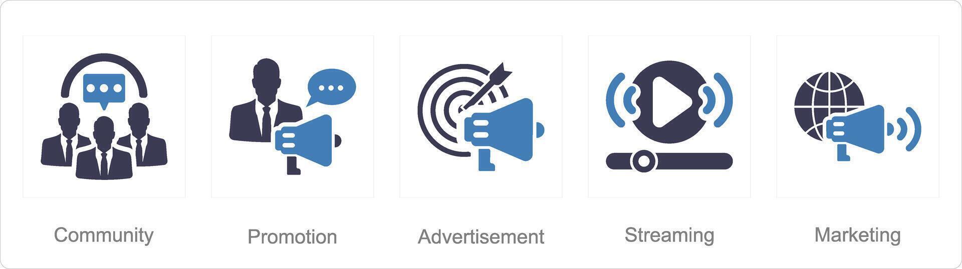 A set of 5 Influencer icons as community, promotion, advertisement vector