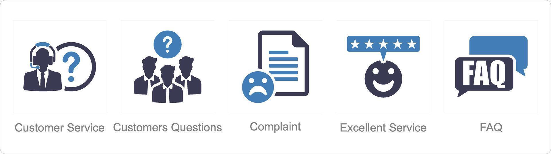 A set of 5 Customer service icons as customer service, customer questions, complaint vector