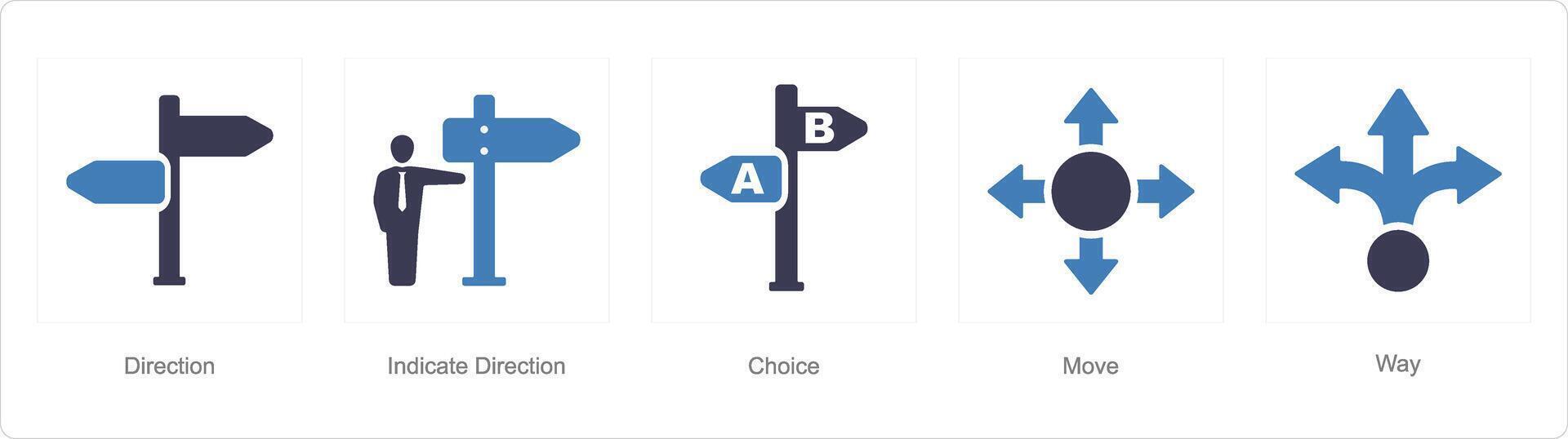 A set of 5 Direction icons as direction, indicate direction, choice vector