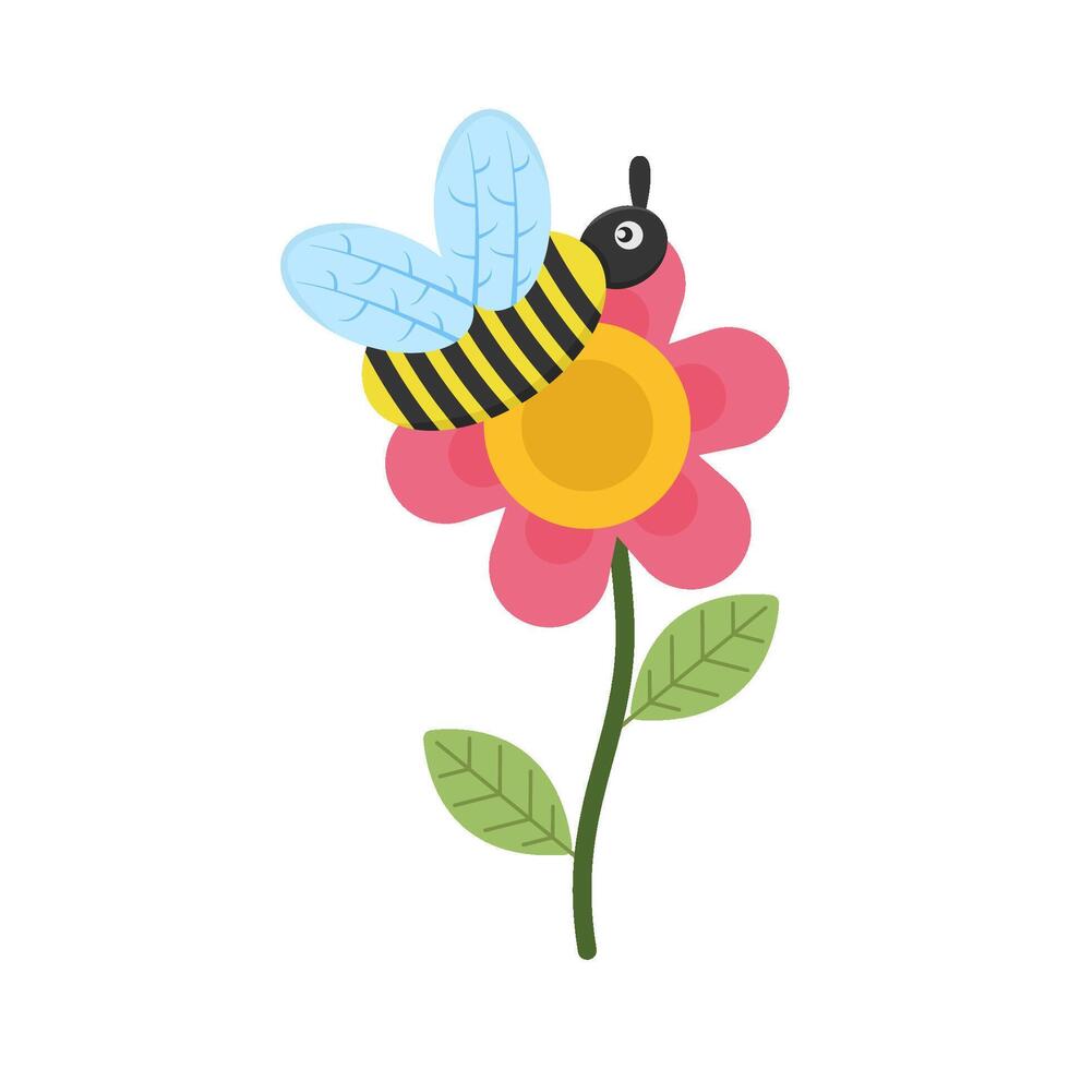 ilustración de linda abeja y flor vector