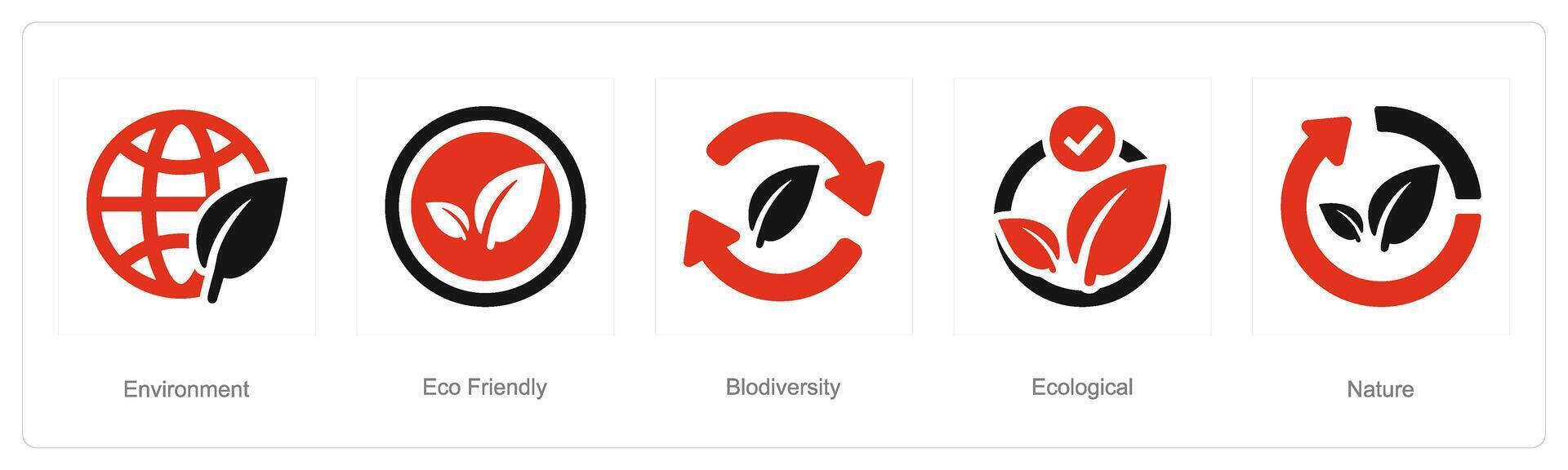 A set of 5 ecology icons as environment, eco friendly, biodiversity vector