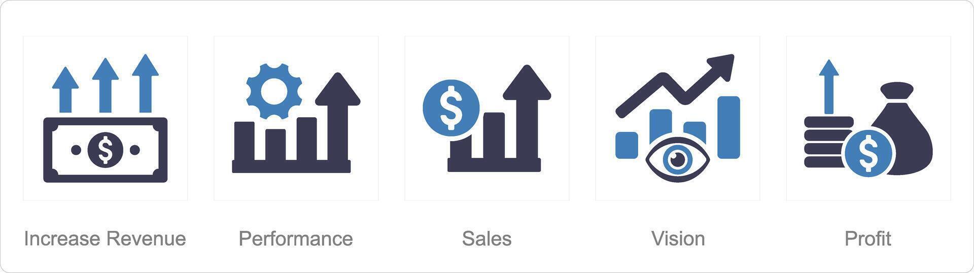un conjunto de 5 5 incrementar rebaja íconos como incrementar venta, actuación, ventas vector