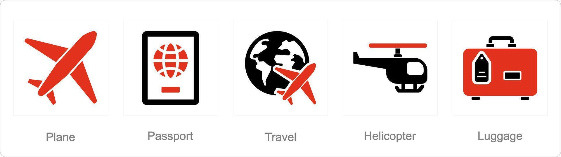 A set of 5 Mix icons as plane, passport, travel vector