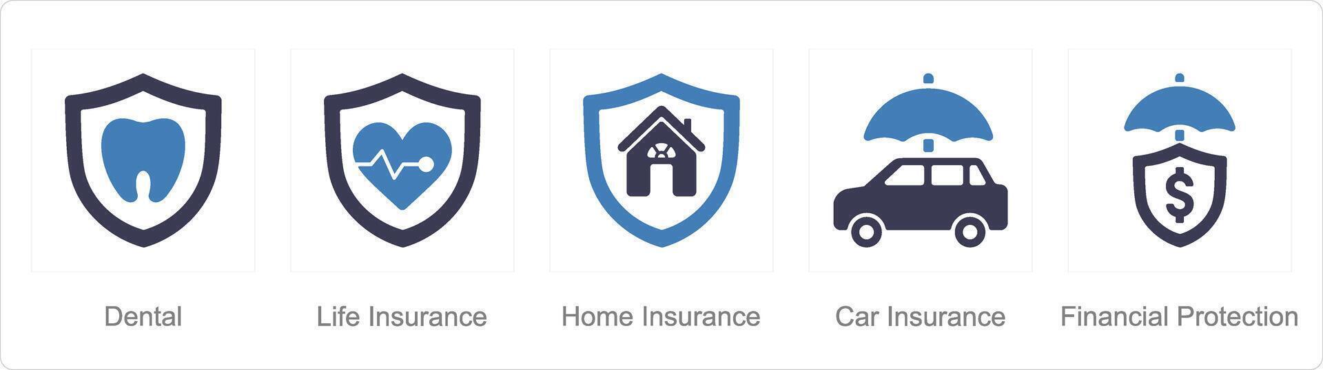 A set of 5 Insurance icons as dental, life insurance, home insurance vector