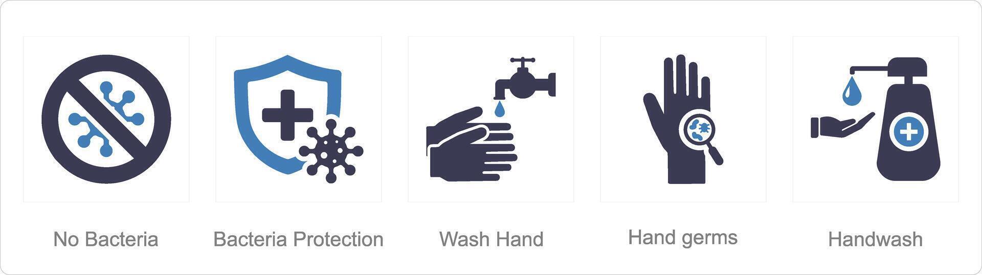 un conjunto de 5 5 higiene íconos como No bacterias, bacterias proteccion, lavar mano vector