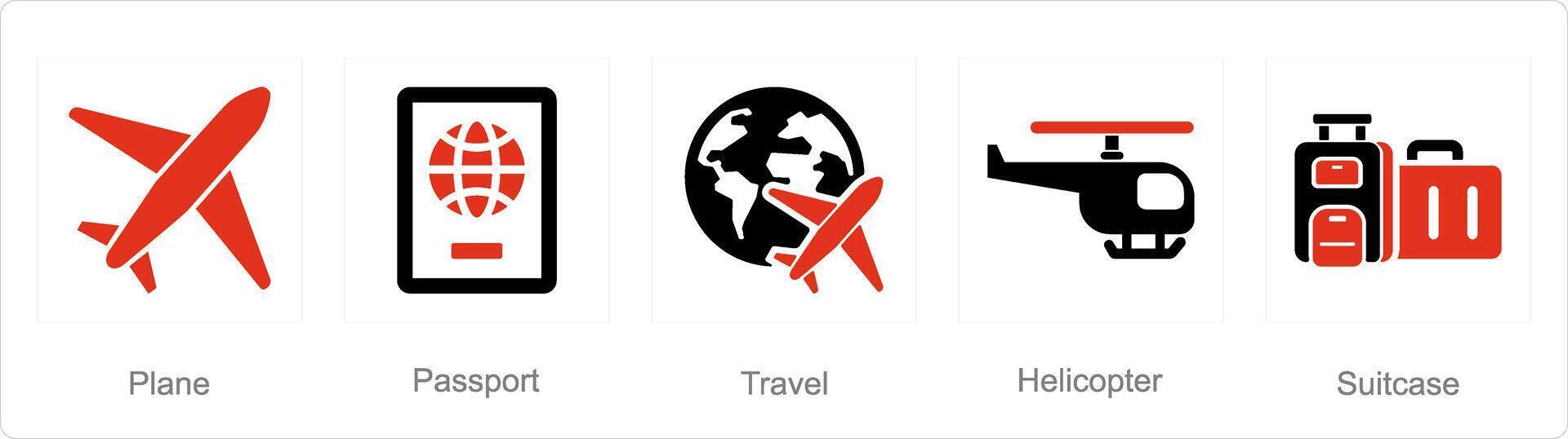A set of 5 Mix icons as plane, passport, travel vector