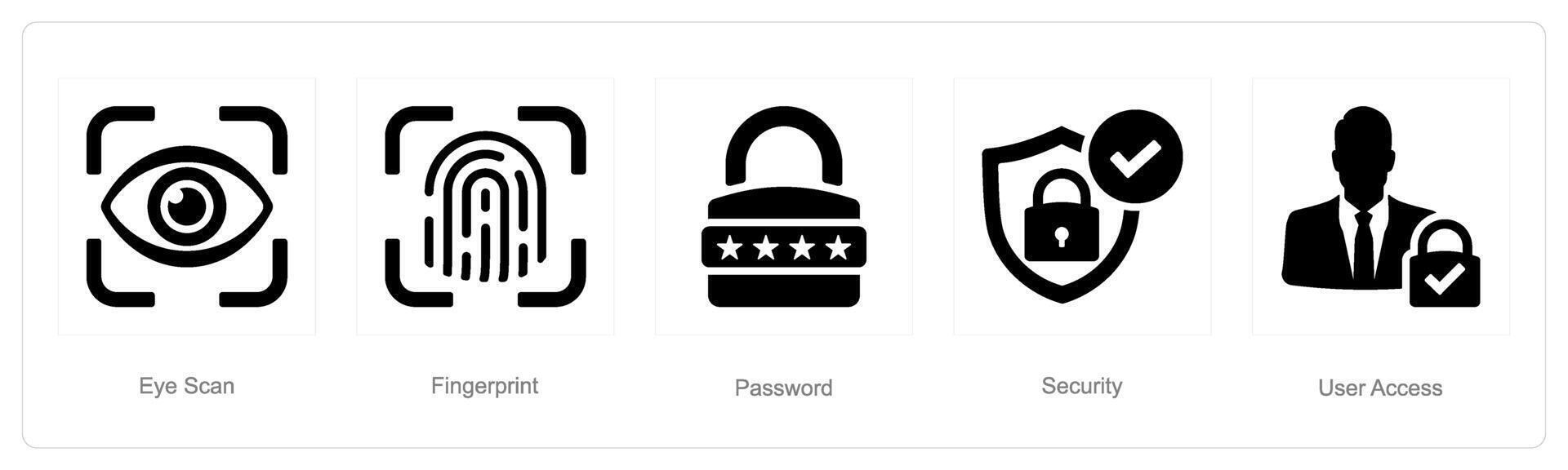 A set of 5 Cyber Security icons as eye scan, fingerprint, password vector