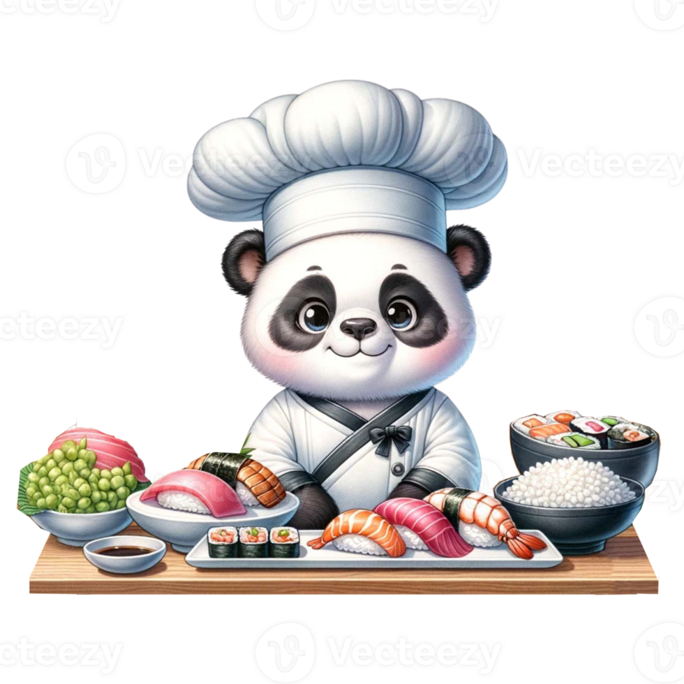 AI generated Panda Chef with Sushi watercolor Clipart AI Generate png