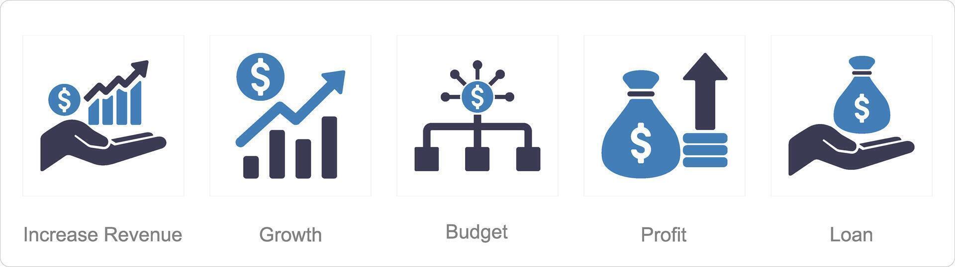 A set of 5 Finance icons as increase revenue, growth, budget vector