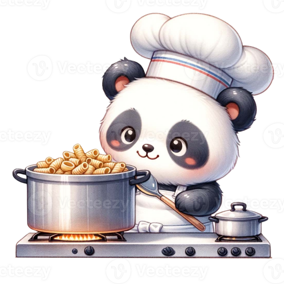 AI generated Panda Chef with a pot of boiling pasta watercolor Clipart AI Generate png