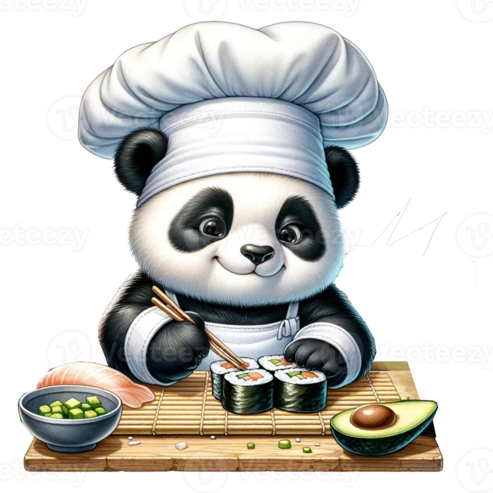 AI generated Panda Chef with Sushi watercolor Clipart AI Generate png