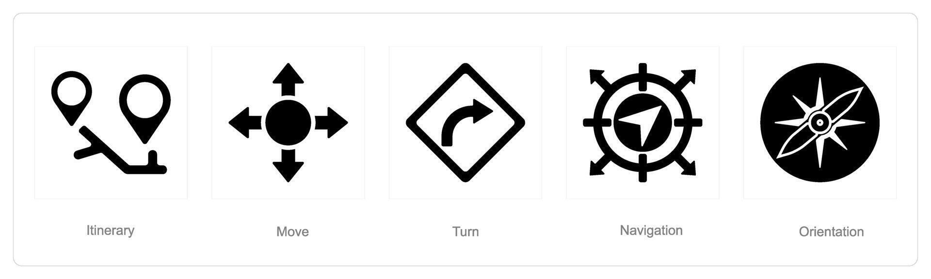 A set of 5 Direction icons as itinerary, move, turn vector