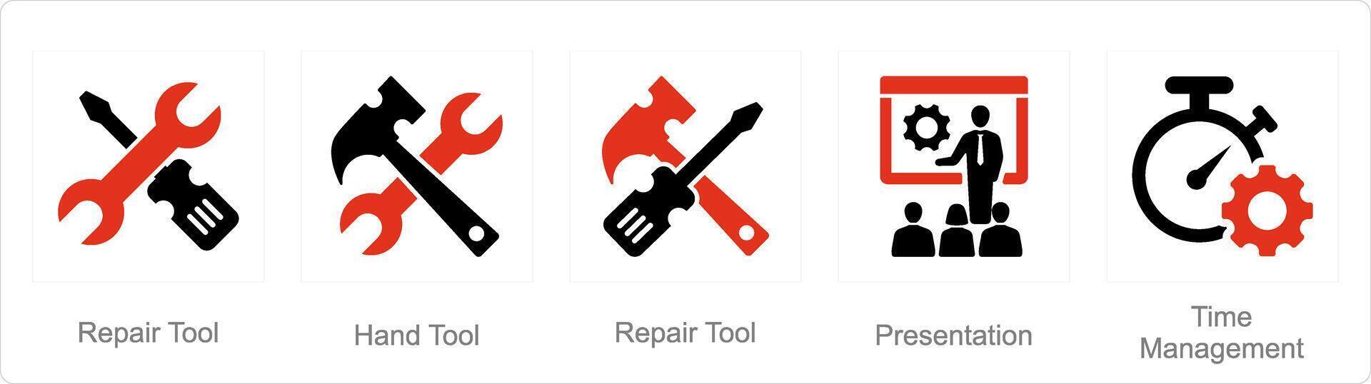 A set of 5 Mix icons as repair tool, hand tool, repair tool vector