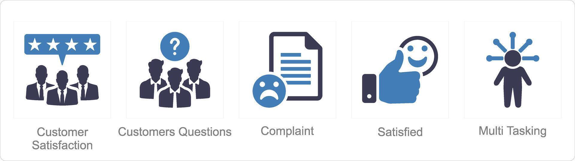 un conjunto de 5 5 cliente Servicio íconos como cliente satisfacción, cliente preguntas, queja vector